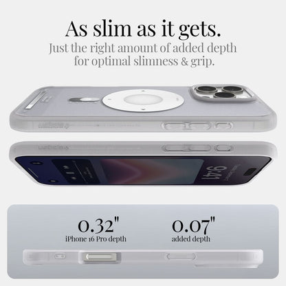 ACS08139 - iPhone 16 Pro Case Ultra Hybrid Classic (MagFit) in Classic Silver as alim as it gets. just the right amount of added depth for optimal slimness & grip. 0.32" iPhone 16 pr max depth. 0.07" added depth.