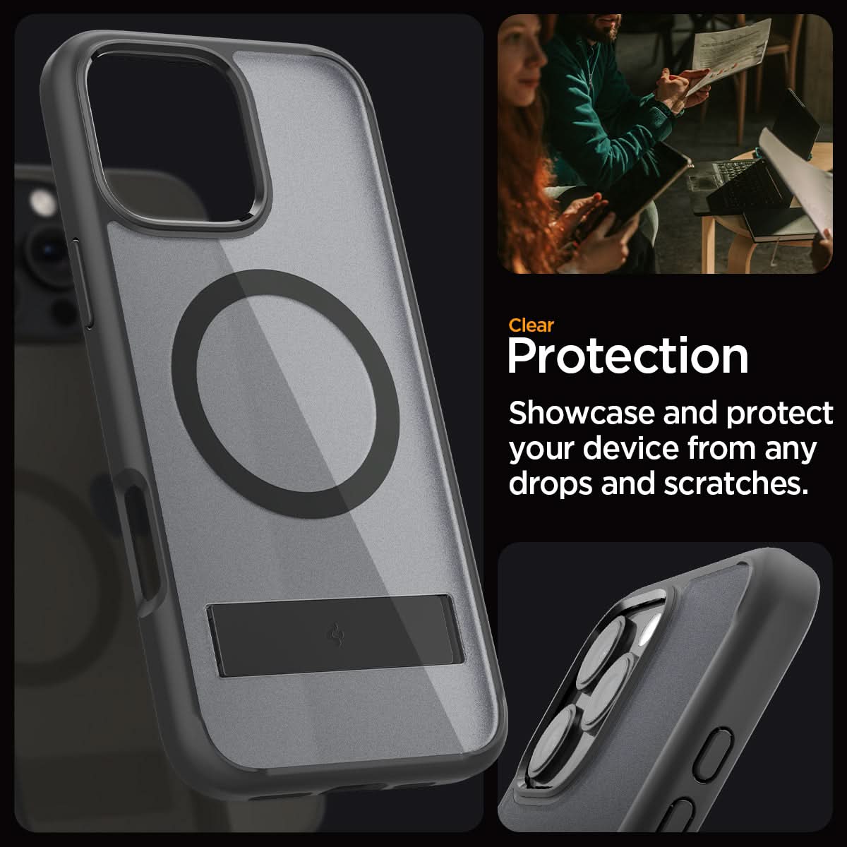 ACS08379 - iPhone 16 Pro Case Ultra Hybrid S (MagFit) in Frost Black clear protection. Showcase and protect your device from any drops and scratches.