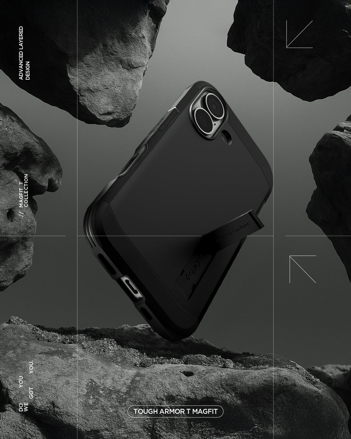 ACS09984 - iPhone 17 Case Tough Armor T AI (MagFit) in black showing the back with kick stand