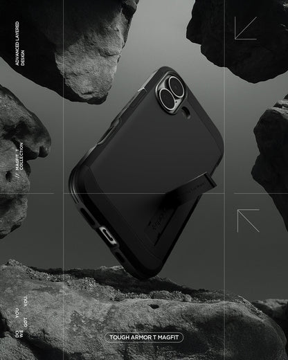 ACS09984 - iPhone 17 Case Tough Armor T AI (MagFit) in black showing the back with kick stand