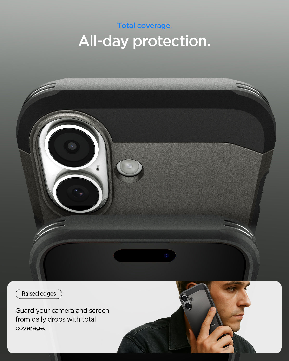 ACS09985 - iPhone 17 Case Tough Armor T AI (MagFit) in gunmetal showing total coverage. All day protection