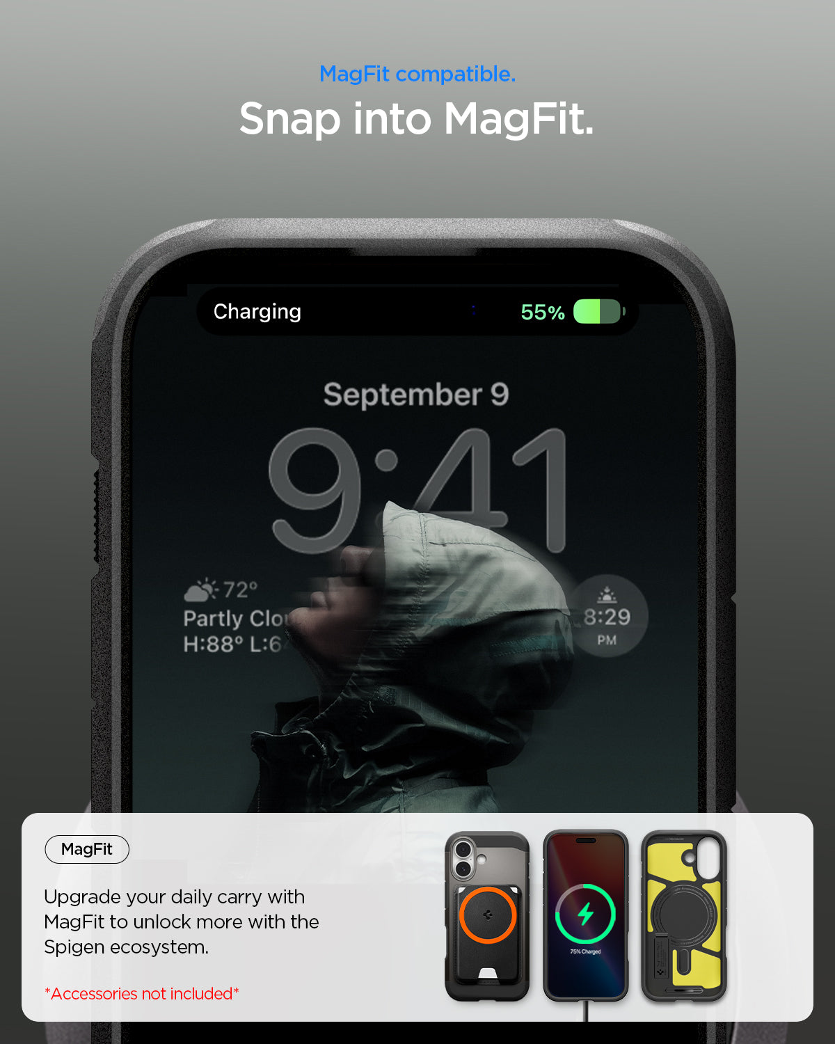 ACS09985 - iPhone 17 Case Tough Armor T AI (MagFit) in gunmetal showing magfit compatible. snap into magfit.