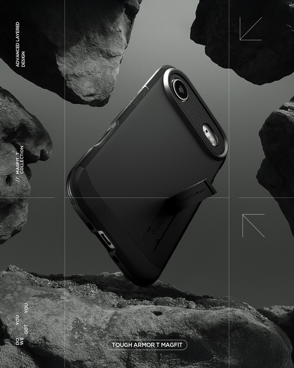 ACS09928 - iPhone 17 Air Case Tough Armor T AI (MagFit) in black showing the back with kick stand