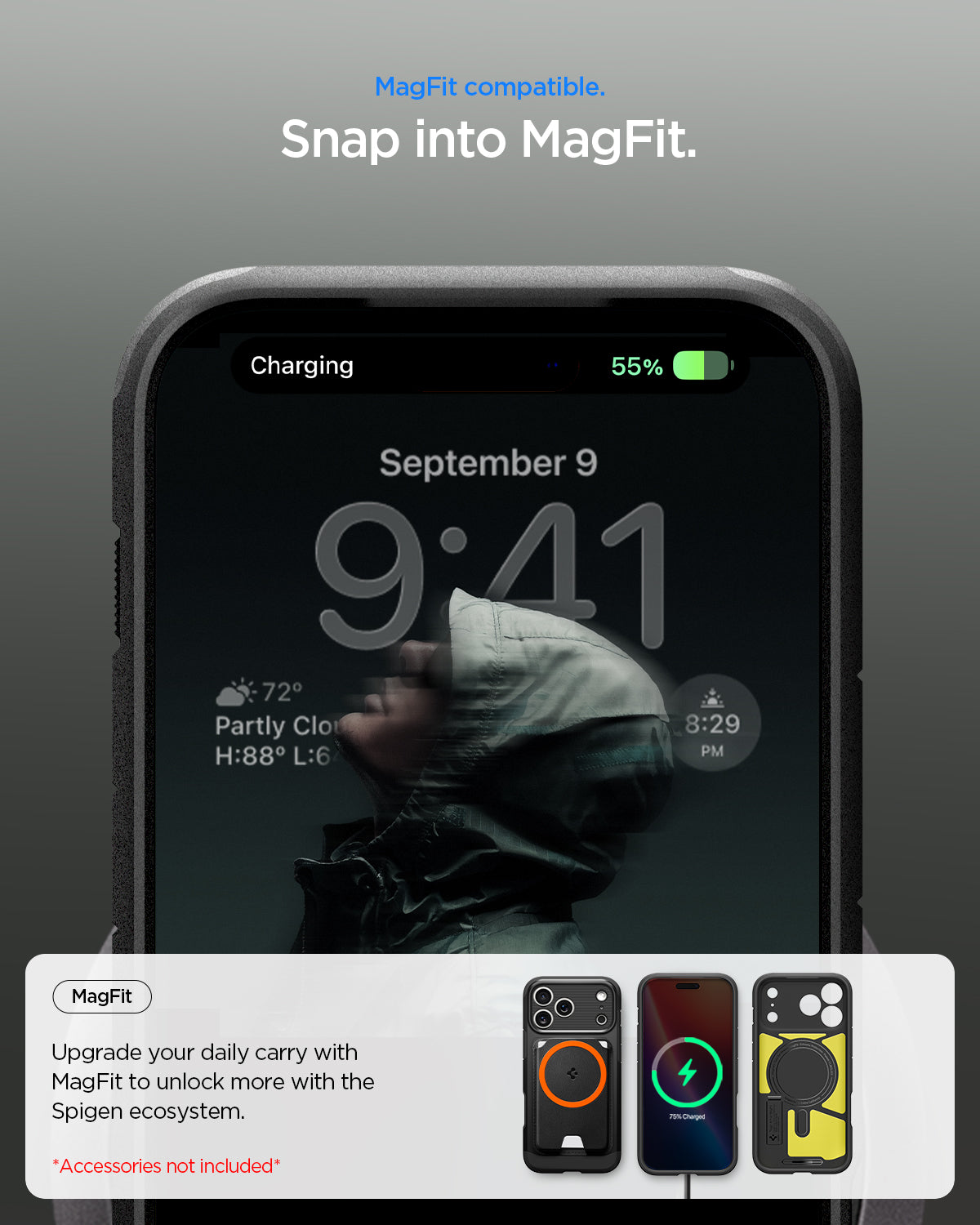 ACS09950 - iPhone 17 Pro Case Tough Armor T AI (MagFit) in black showing magfit compatible. snap into magfit.