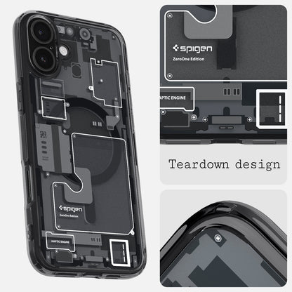ACS08078 - iPhone 16 Plus Case Ultra Hybrid Zero One (MagFit) in Zero One teardown design.
