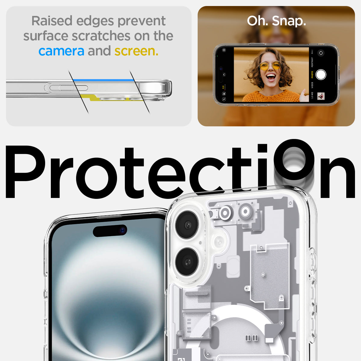 ACS08079 - iPhone 16 Plus Case Ultra Hybrid Zero One (MagFit) in Zero One White raised edges prevent surface scratches on the camera and screen. Oh snap. Protection.