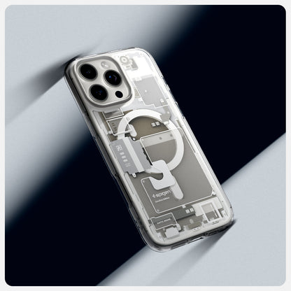 ACS08381 - iPhone 16 Pro Max Case Ultra Hybrid Zero One (MagFit) in Zero One Natural Titanium showing the back of the phone.