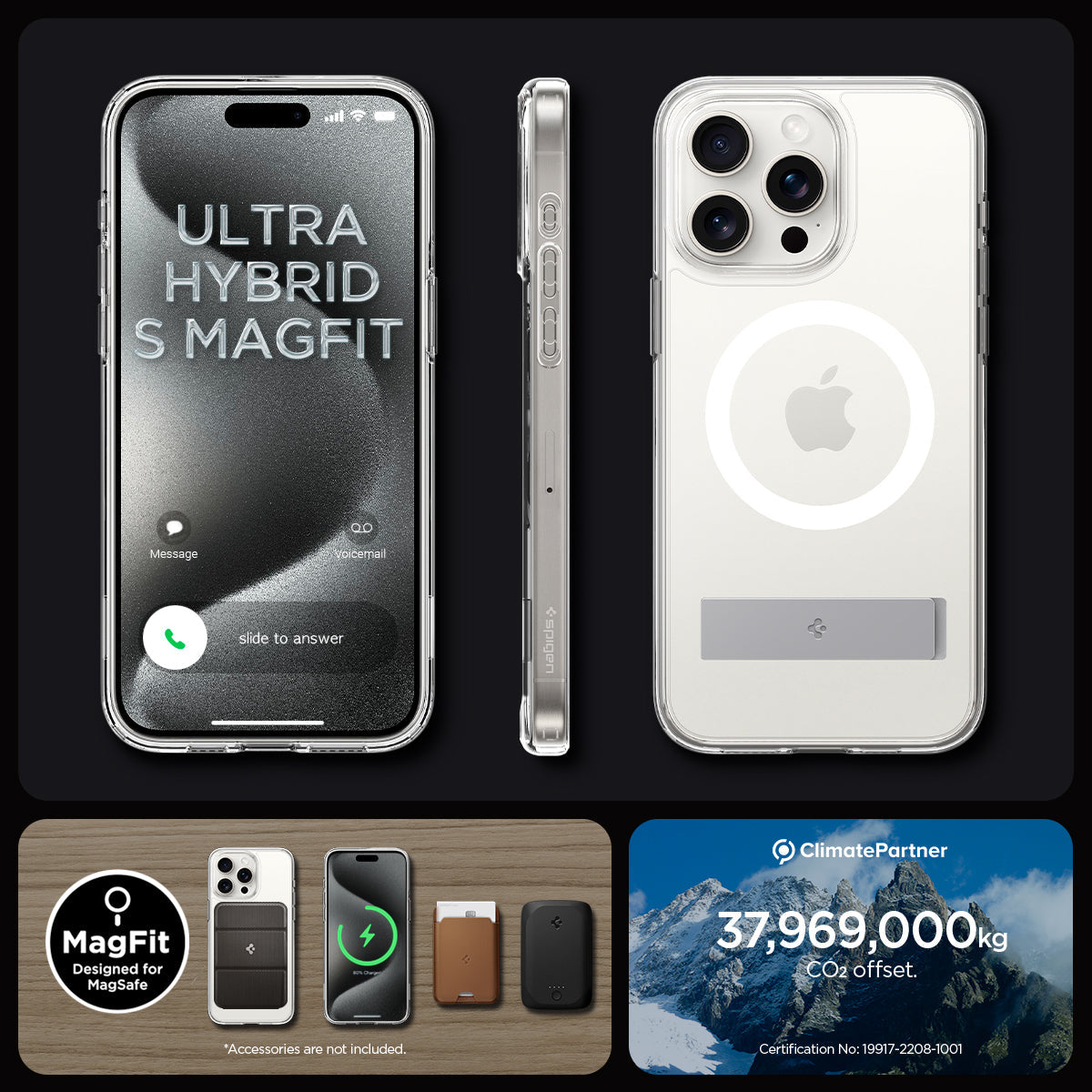 ACS06722 - iPhone 15 Pro Case Ultra Hybrid S (MagFit) in crystal clear showing the different angles
