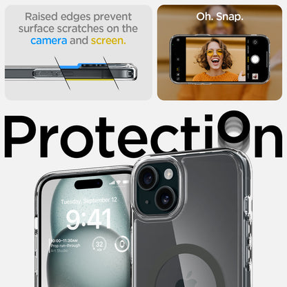 ACS06804 - iPhone 15 Case Ultra Hybrid (MagFit) in graphite showing the protection