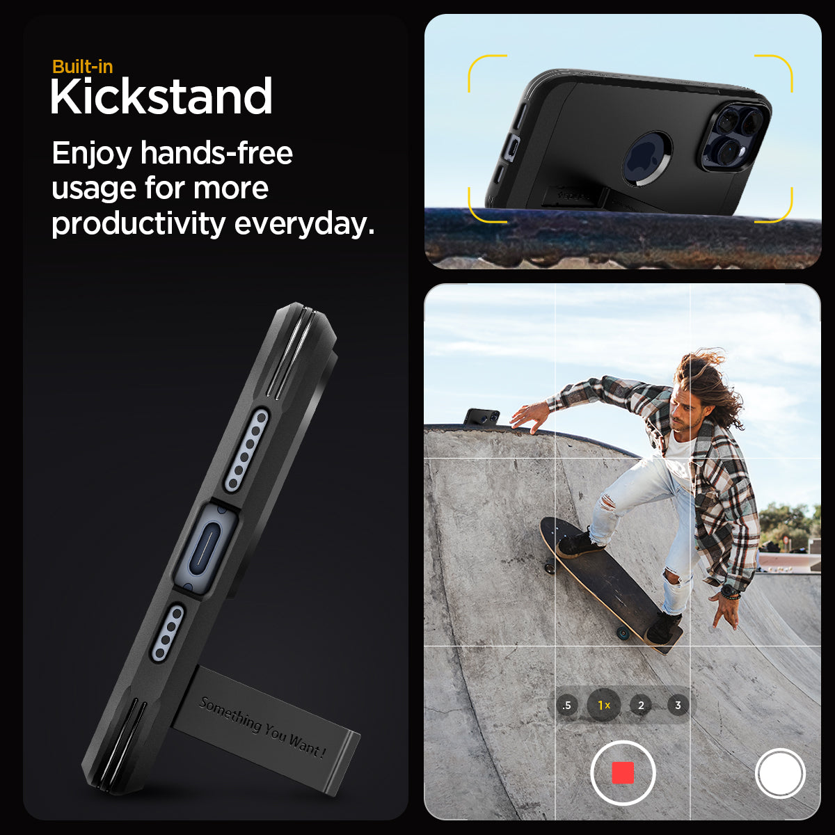 ACS06733 - iPhone 15 Pro Case Tough Armor (MagFit) in black built in kick stand enjoy hands free usage for more productivity everyday.