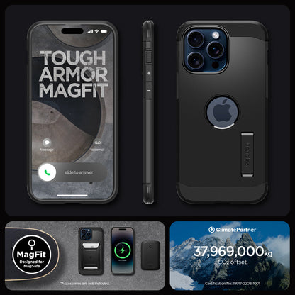 ACS06733 - iPhone 15 Pro Case Tough Armor (MagFit) in black tough armor magfit. designed for magsafe. 37,969,000kg CO2 offset.