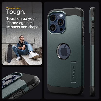ACS06735 - iPhone 15 Pro Case Tough Armor (MagFit) in abyss green tougher than tough. toughen up your Phone against impacts and drops.