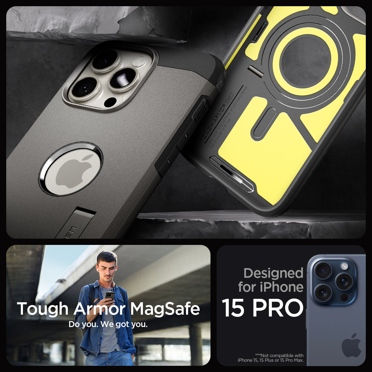 ACS06732 - iPhone 15 Pro Case Tough Armor (MagFit) in gunmetal tough armor magsafe. do you. we got you. designed for iPhone 15 pro max.