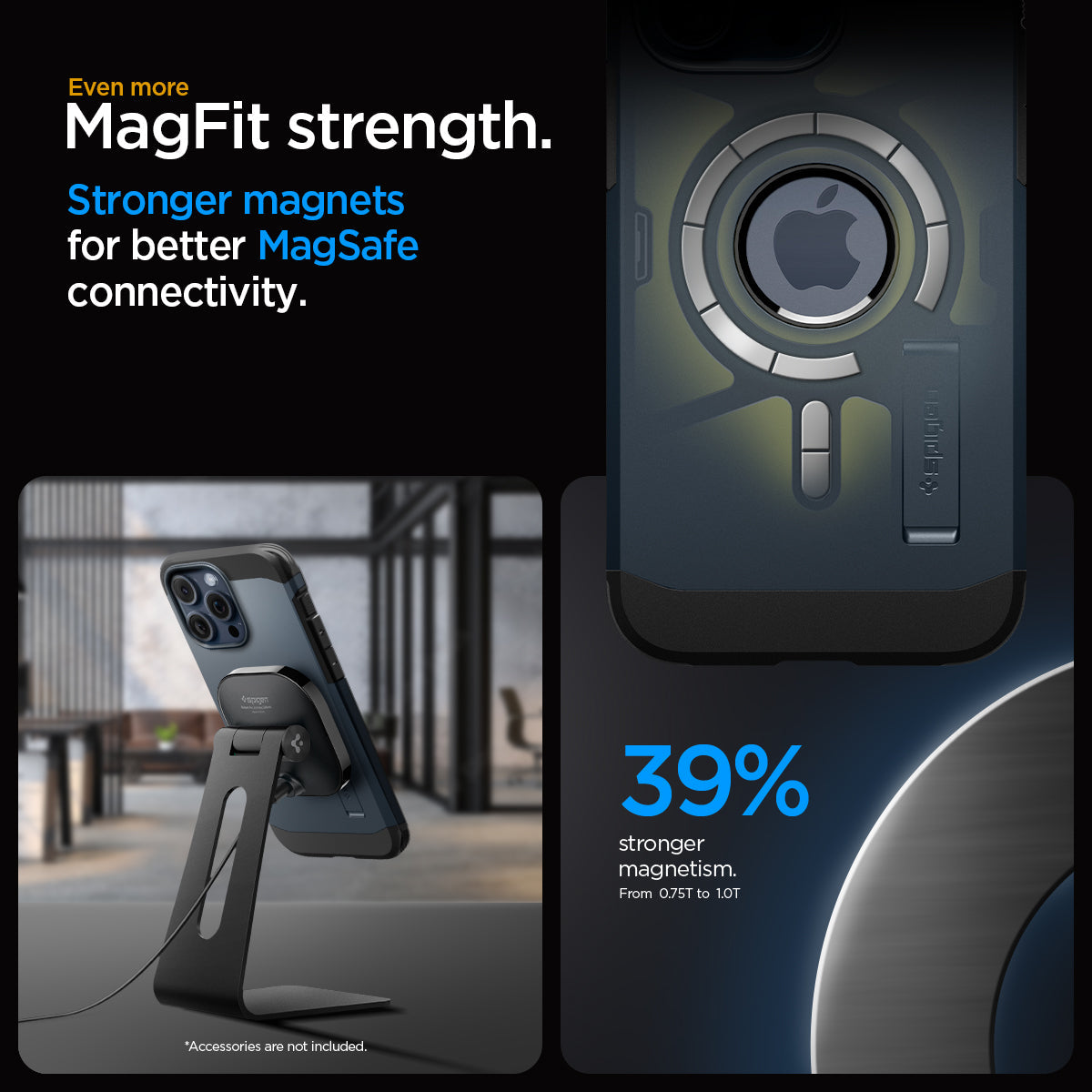 ACS06734 - iPhone 15 Pro Case Tough Armor (MagFit) in metal slate even more magfit strength. stronger magnets for better magsafe connectivity.