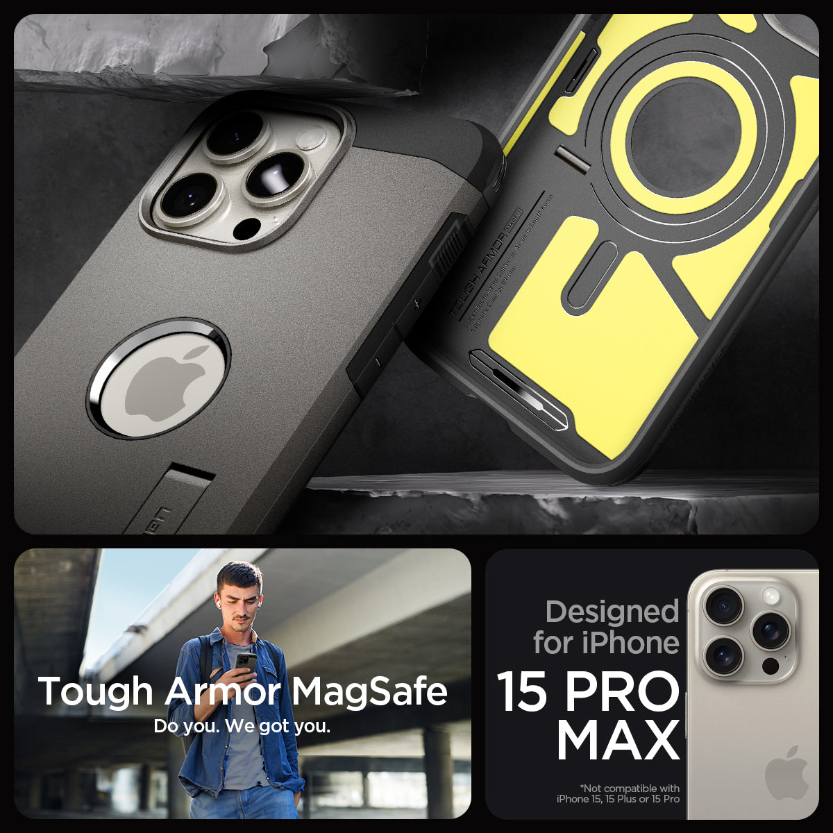 ACS06593 - iPhone 15 Pro Max Case Tough Armor (MagFit) in gunmetal tough armor magsafe. do you. we got you. designed for iPhone 15 pro max.