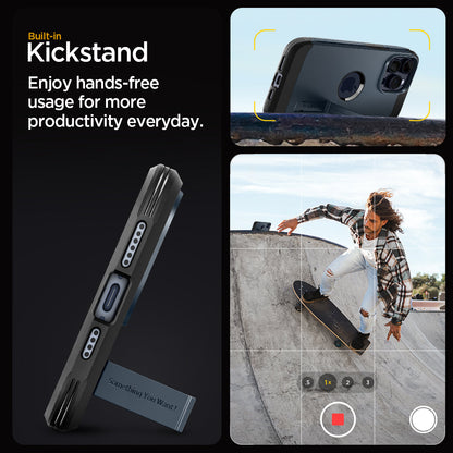 ACS06595 - iPhone 15 Pro Max Case Tough Armor (MagFit) in metal slate built in kick stand enjoy hands free usage for more productivity everyday.