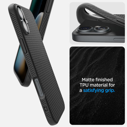ACS08194 - iPhone 16 Case Liquid Air in Matte Black showing the matte finished TPU material or a satisfying grip