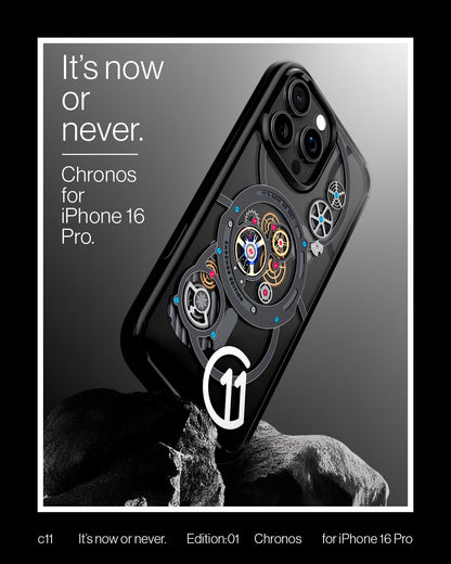 ACS09193 - iPhone 16 Pro Case c11 Series Chronos Edition (MagFit + Camera Control) in Chronos it's now or never magnolia for iPhone 16 Pro.