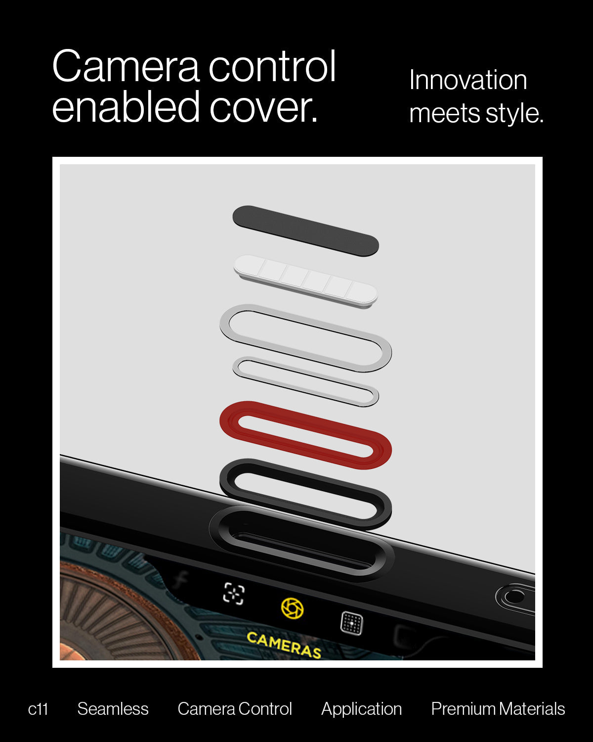 ACS09228 - iPhone 16 Pro Case c11 Series Magnolia Edition (MagFit + Camera Control) camera control enabled cover. innovation meets style. c11 seamless camera control application premium materials.