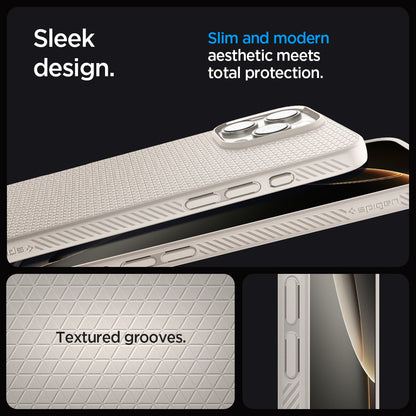 ACS07991 - iPhone 16 Pro Max Case Liquid Air in Natural Titanium showing the sleek design. Slim and modern aesthetic meets total protection with textured grooves