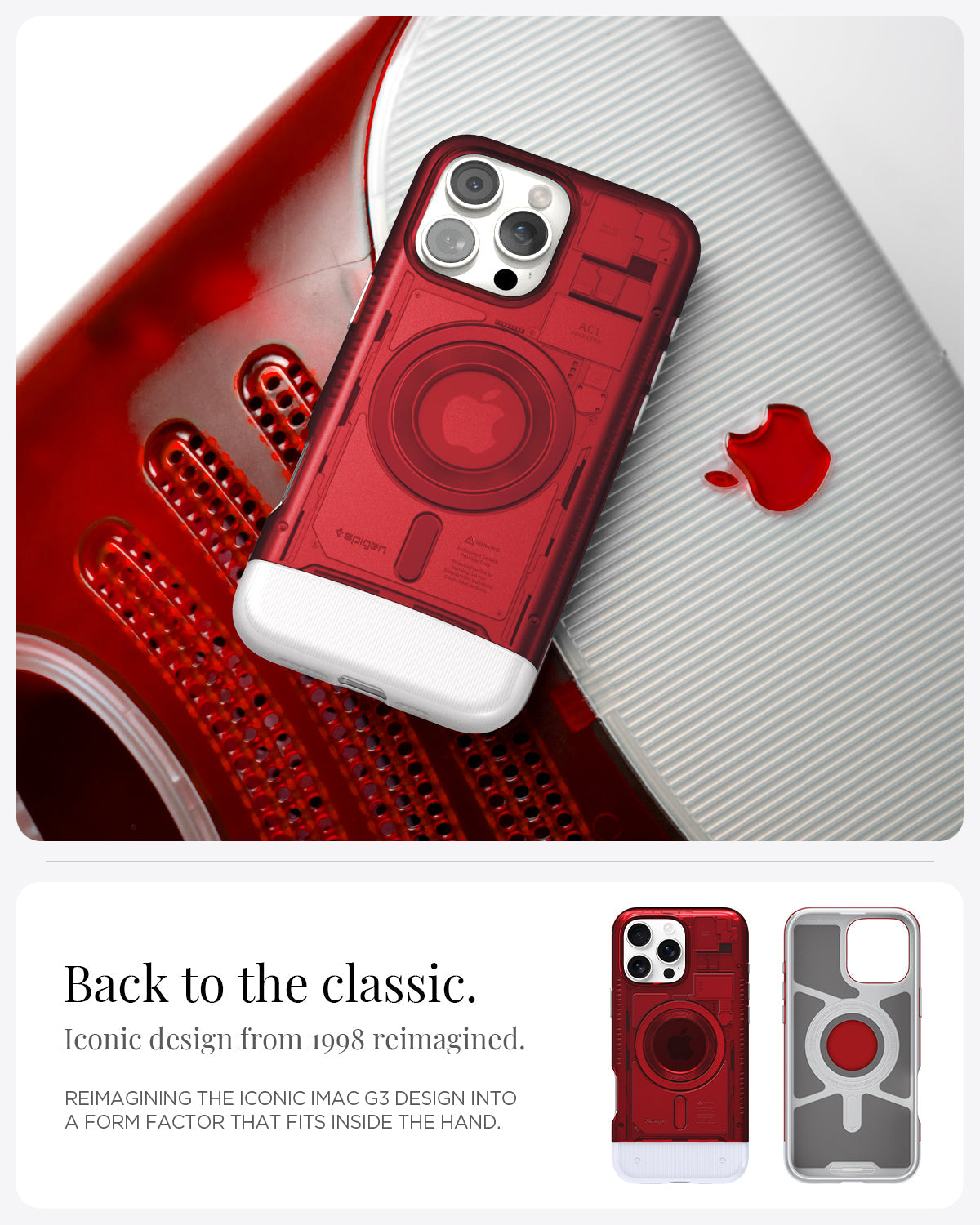 ACS08020 - iPhone 16 Pro Max Case Classic C1 (MagFit) in Ruby Back to the classic iconic design from 1988 reimagined. reimagining the iconic imac g3 design into a form factor that fits inside the hand.