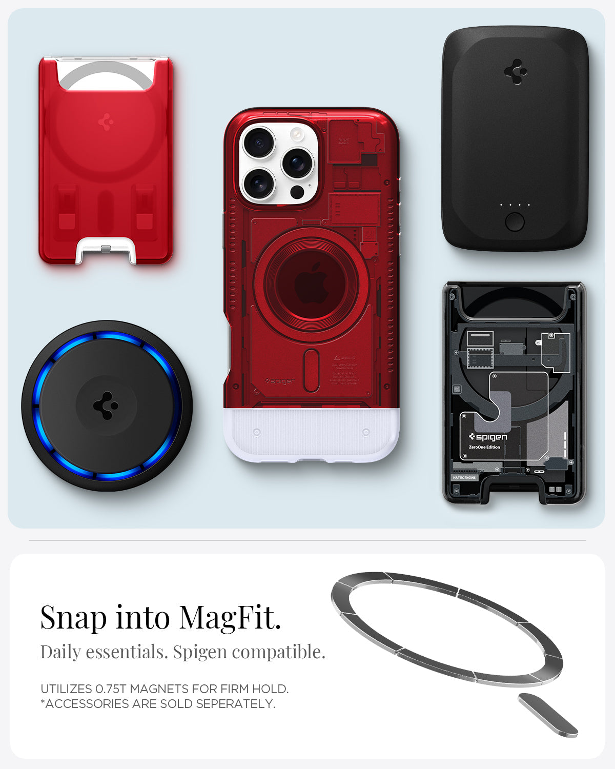ACS08020 - iPhone 16 Pro Max Case Classic C1 (MagFit) in Ruby snap into magfit. daily essentials spigen compatible. Utilizes 0.75 magnets for firm hold. accessories are sold separately.