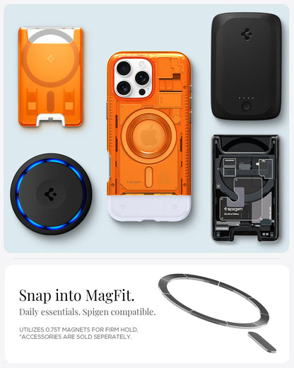 ACS08559 - iPhone 16 Pro Max Case Classic C1 (MagFit) in Tangerine snap into magfit. daily essentials spigen compatible. Utilizes 0.75 magnets for firm hold. accessories are sold separately.