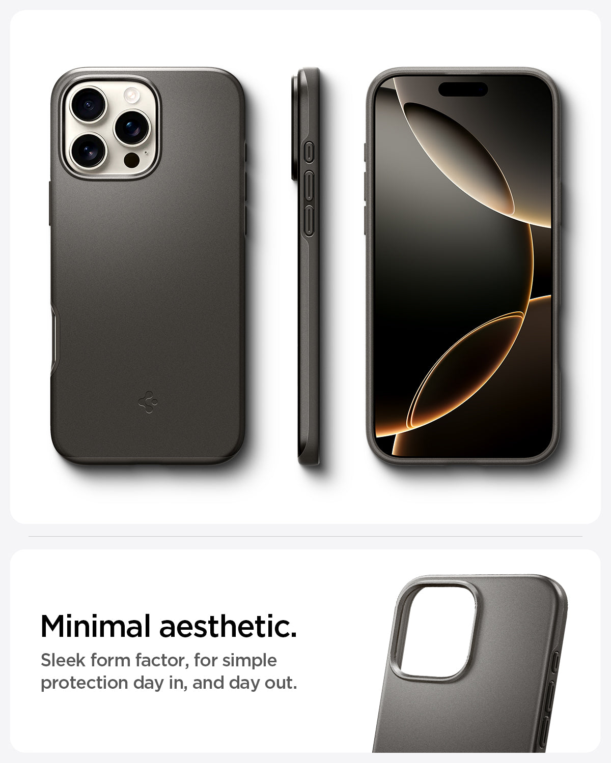 ACS07979 - iPhone 16 Pro Max Case Thin Fit (MagFit) in Gunmetal minimal aesthetic. Sleek form factor, for simple protection day in, and day out.