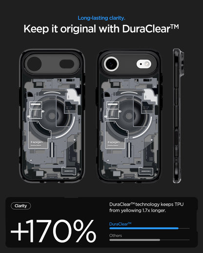 ACS10058 - iPhone 17 Air Ultra Hybrid Zero One (MagFit) in Zero One Black showing long lasting clarity. keep it original with dura clear.