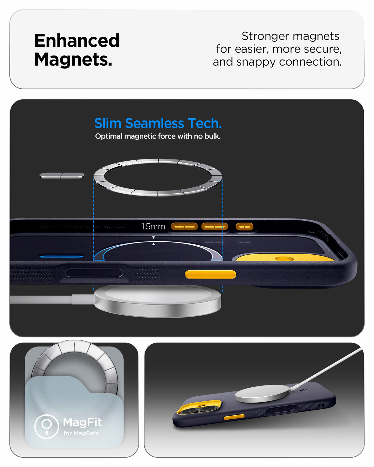 ACS09990 - iPhone 17 Nano Pop (MagFit) in Blueberry Navy showing the enhanced magnets. Stronger magnets for easier, more secure and snappy connection