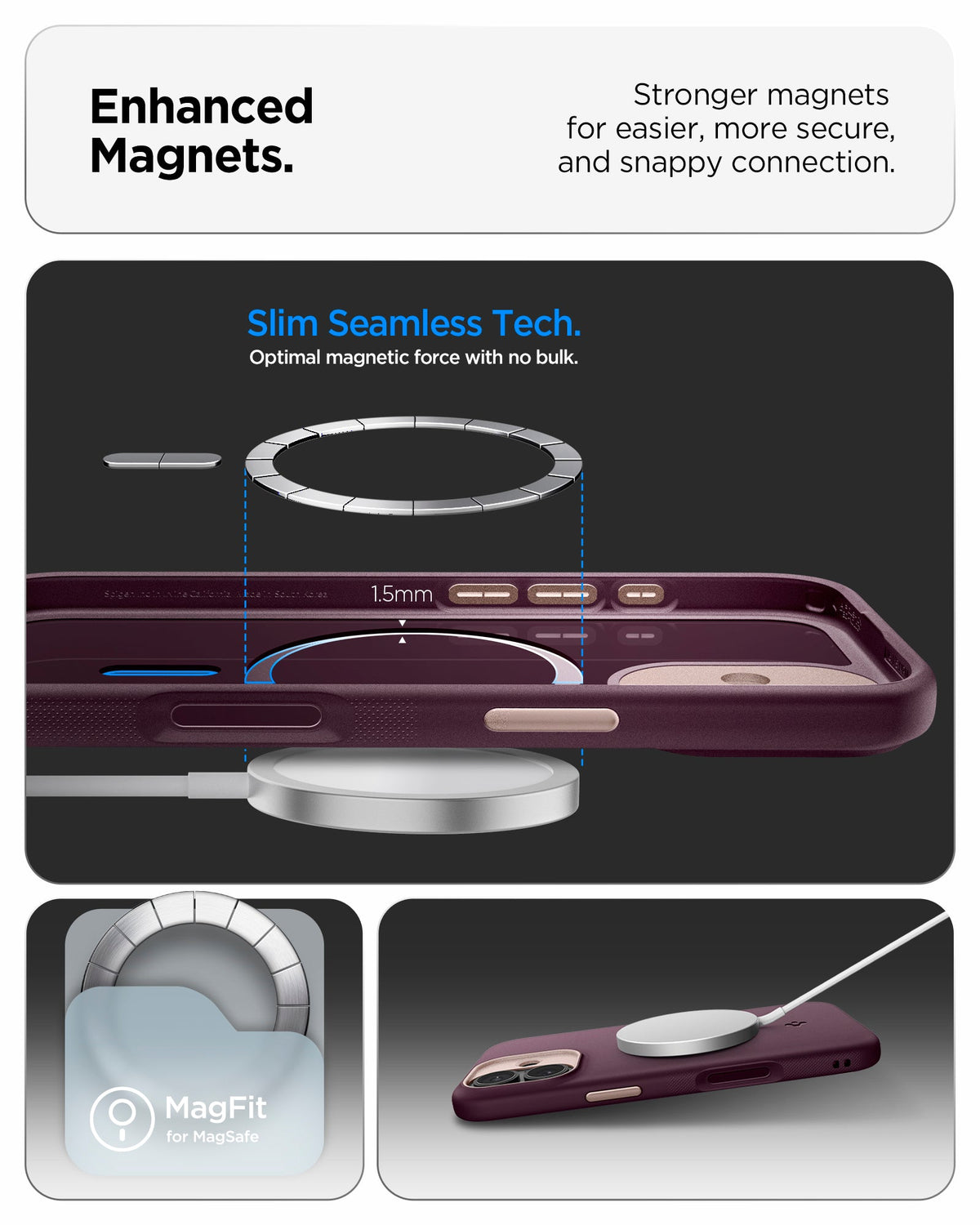 ACS09991 - iPhone 17 Nano Pop (MagFit) in Burgundy Bean showing the enhanced magnets. Stronger magnets for easier, more secure and snappy connection