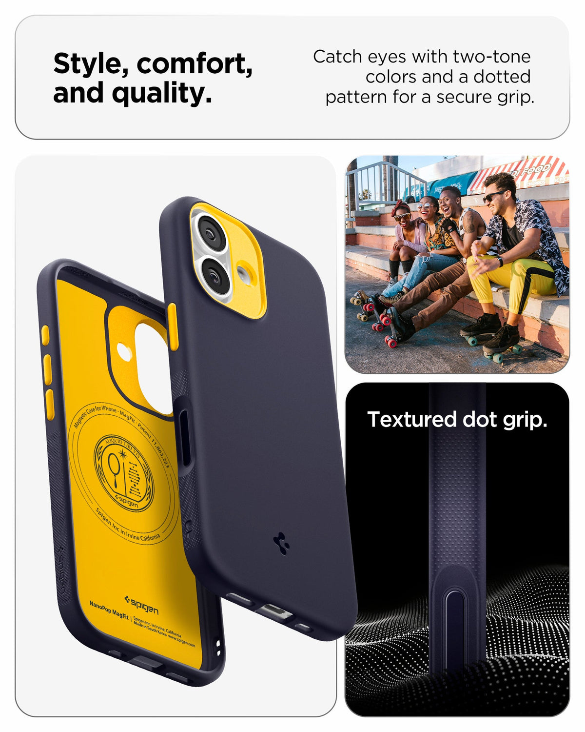 ACS09990 - iPhone 17 Nano Pop (MagFit) in Blueberry Navy showing the style, comfort and quality. Catch eyes with two-tone colors and a dotted pattern for a secure grip