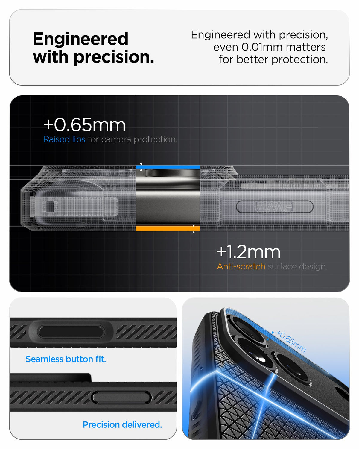 ACS09942 - iPhone 17 Pro Liquid Air in Matte Black showing engineered with precision. even 0.01mm matters for better protection. seamless button fit. precision delivered.