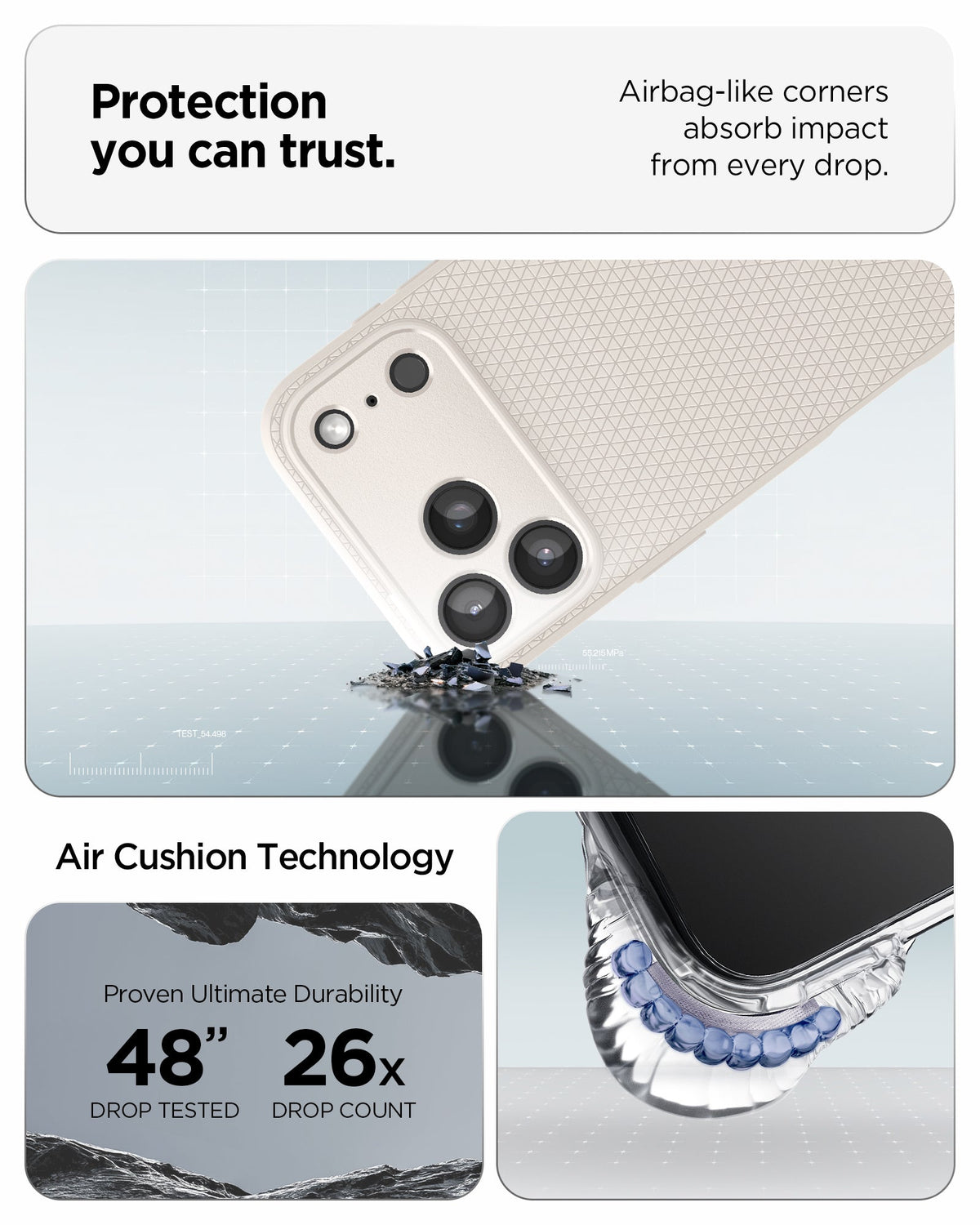 ACS09945 - iPhone 17 Pro Liquid Air in Natural Titanium protection you can trust. air bag like corners absorb impact from every drop. air cushion technology.