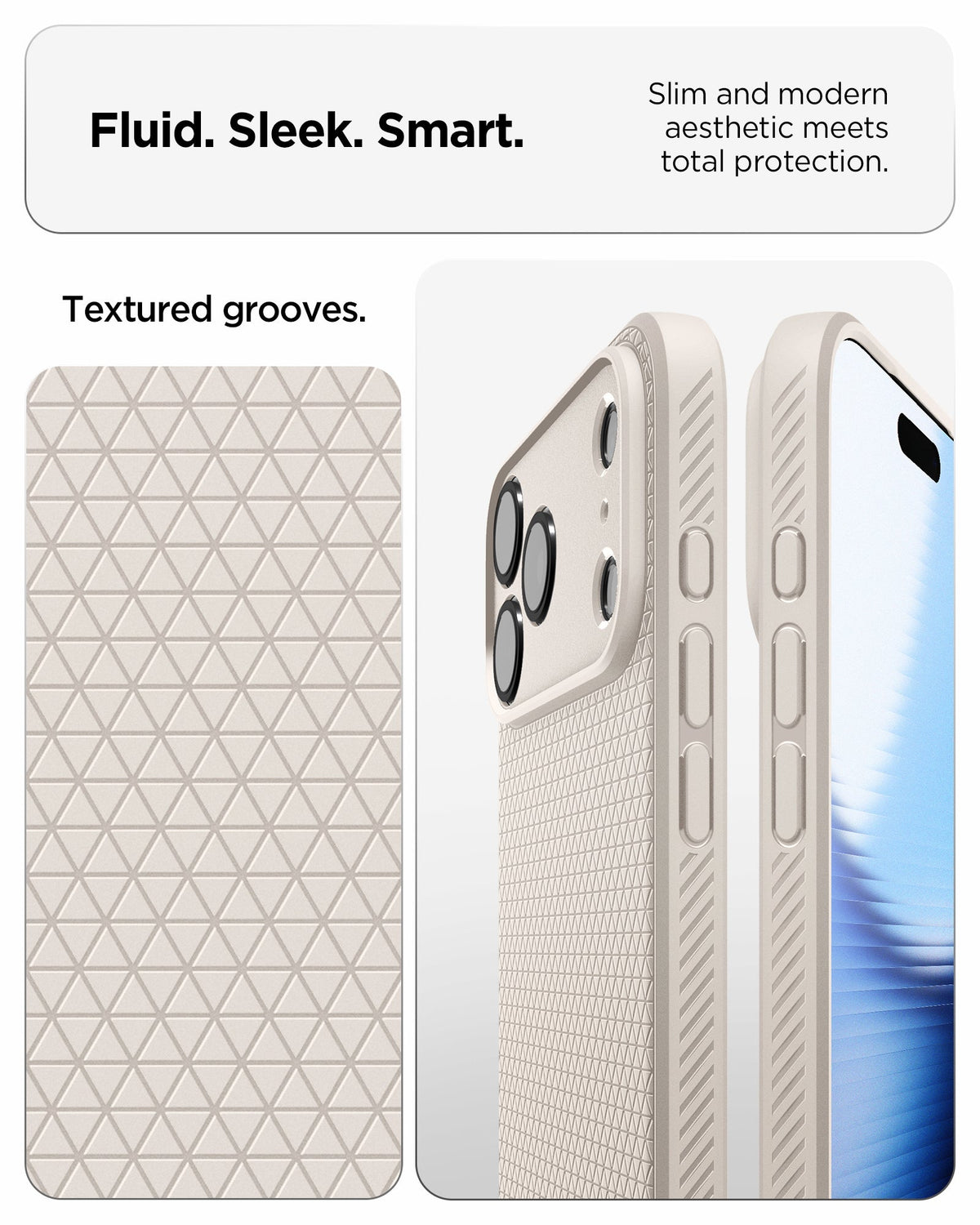 ACS09891 - iPhone 17 Pro Max Liquid Air in Natural Titanium showing fluid, sleek, smart. slim and modern aesthetic meets total protection.