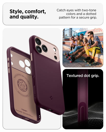 ACS09914 - iPhone 18 Pro Max / iPhone 17 Pro Max Nano Pop (Mag Fit) in Burgundy Bean showing a two-tone case design with a smooth finish and textured dot grip along the sides
