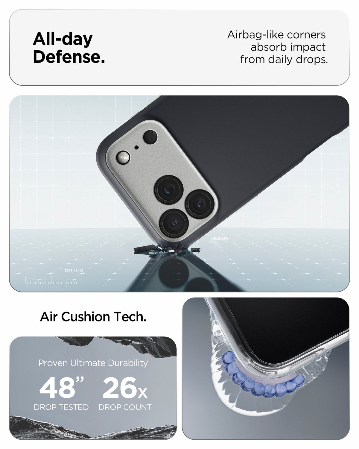 ACS09968 - iPhone 18 Pro / iPhone 17 Pro Nano Pop (Mag Fit) in Black Sesame showing impact protection with reinforced corners and Air Cushion Technology for everyday drops