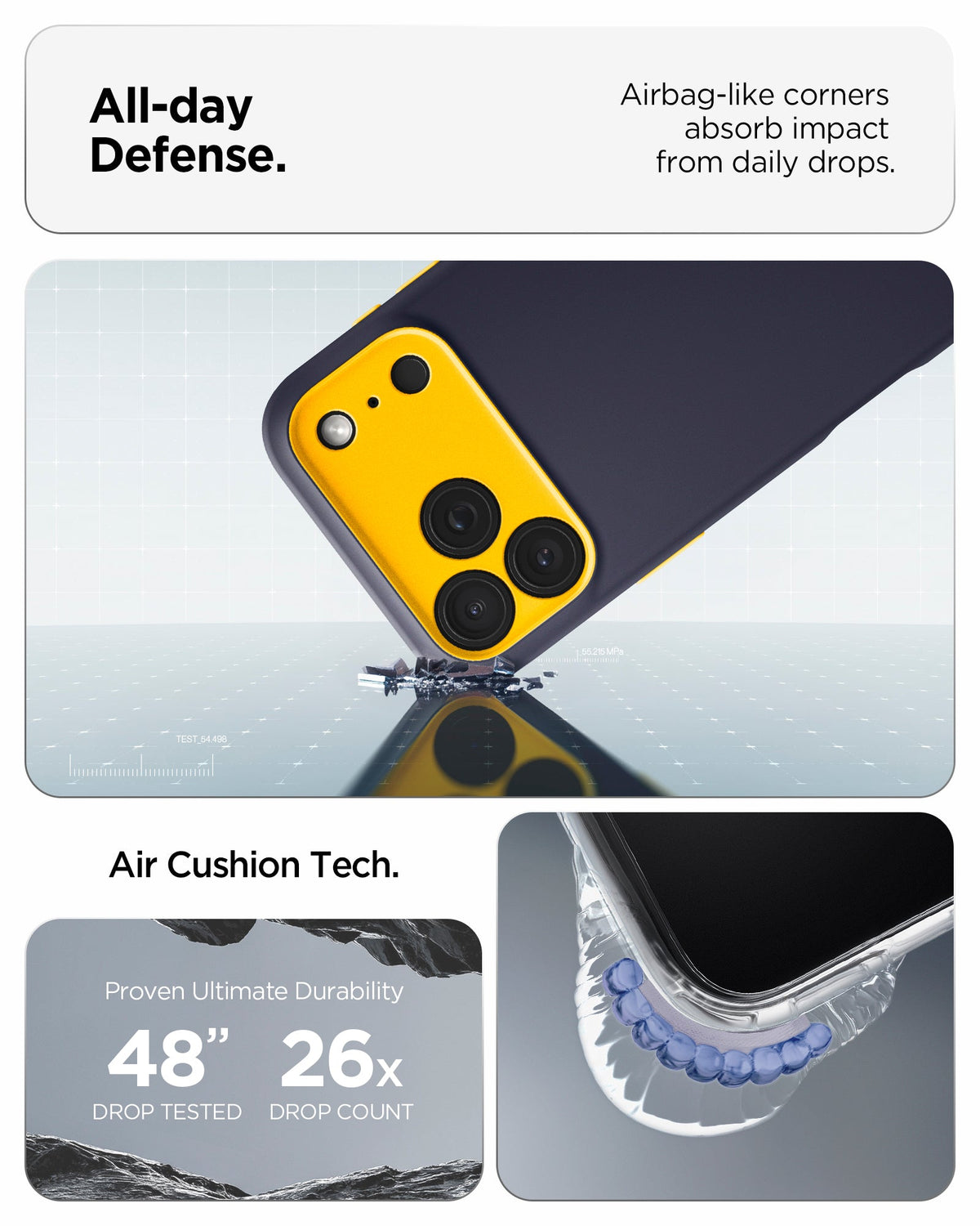 ACS09966 - iPhone 18 Pro / iPhone 17 Pro Nano Pop (Mag Fit) in Blueberry Navy showing impact protection with reinforced corners and Air Cushion Technology for everyday drops