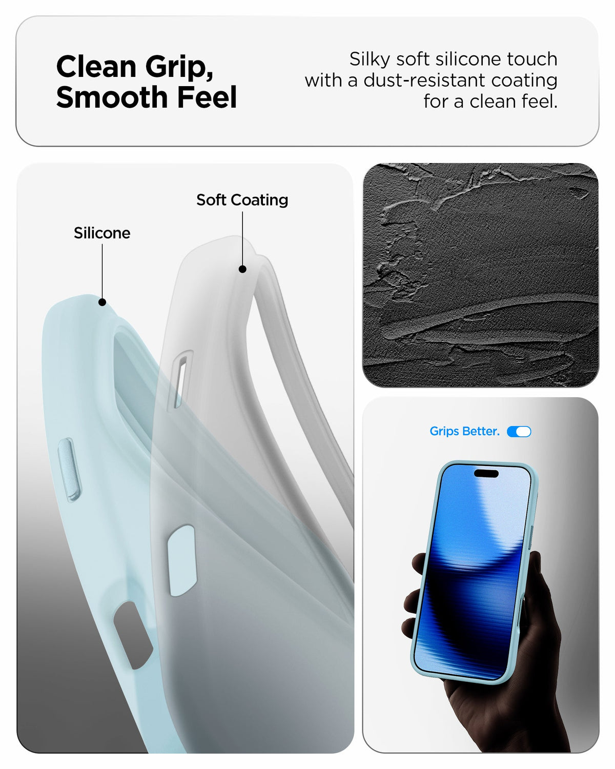 ACS10079 - iPhone 17 Pro Silicone Fit (MagFit) Case in blue showing clean grip, smooth feel, silky soft silicone touch with a dust resistant coating for a clean feel.