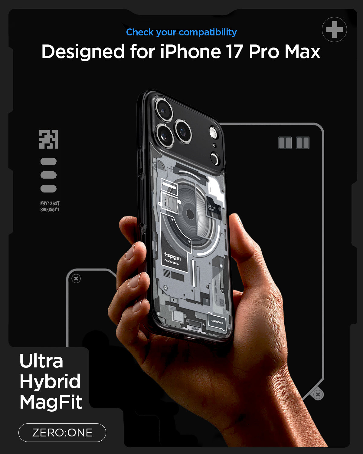 ACS10042 - iPhone 17 Pro Max Case Ultra Hybrid Zero One (MagFit) in Zero One Black showing check your compatibility. ultra hybrid magfit