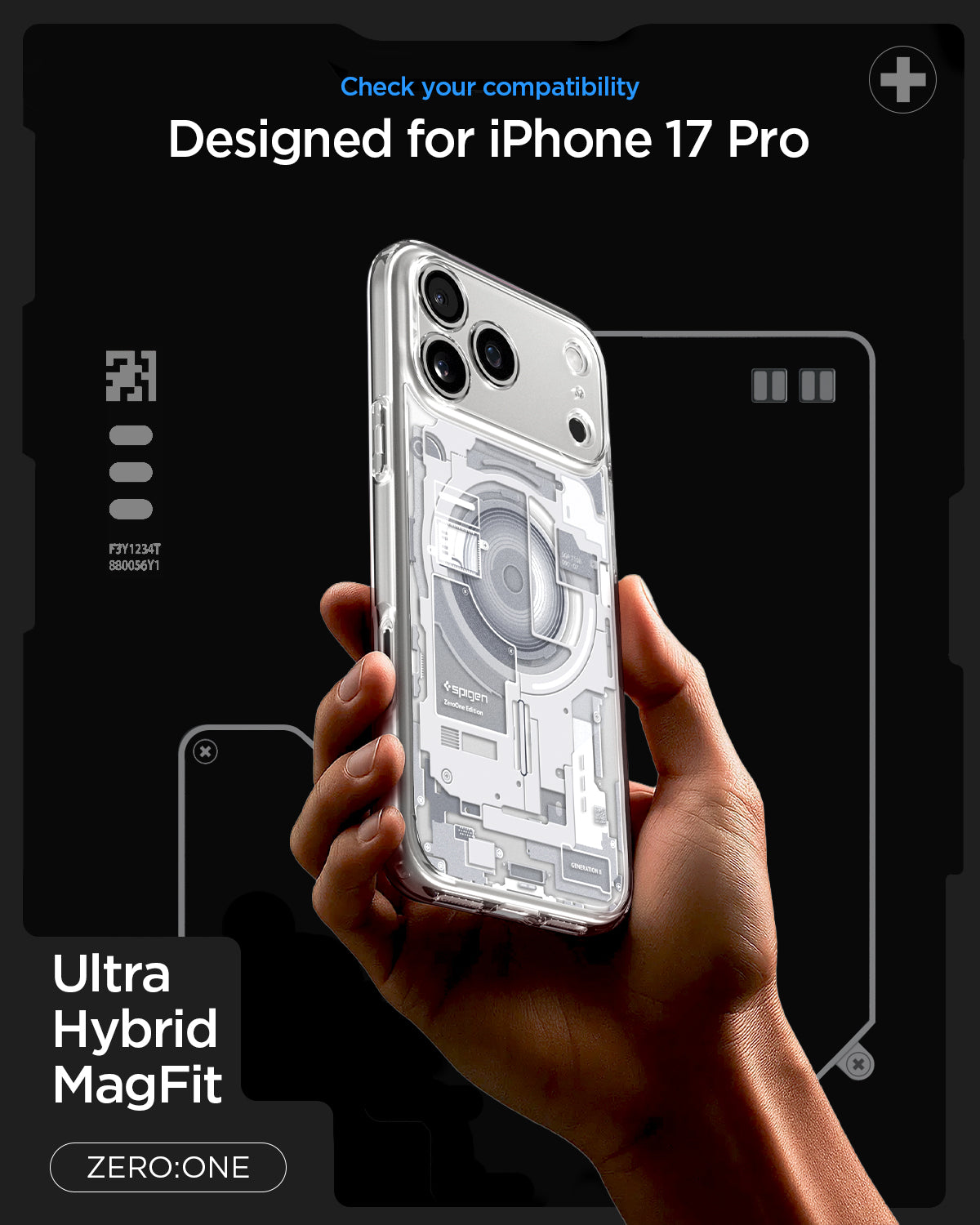ACS10071 - iPhone 17 Pro Case Ultra Hybrid Zero One (MagFit) in Zero One White showing check your compatibility. ultra hybrid magfit