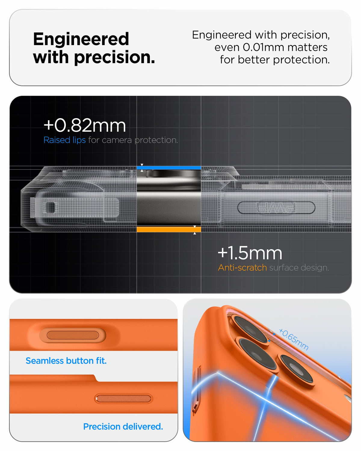ACS11378 - iPhone 17 Pro Max Silicone Fit (Mag Fit) in Cosmic Orange showing engineered with precision. Engineered with precision even 0.01mm matters for better protection.