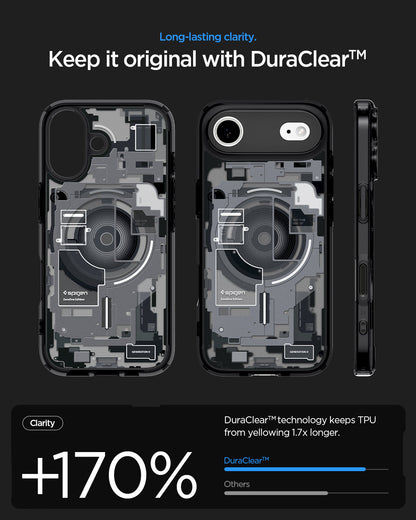 ACS10089 - iPhone 17 Ultra Hybrid Zero One (MagFit) in Zero One Black showing long lasting clarity. keep it original with dura clear.