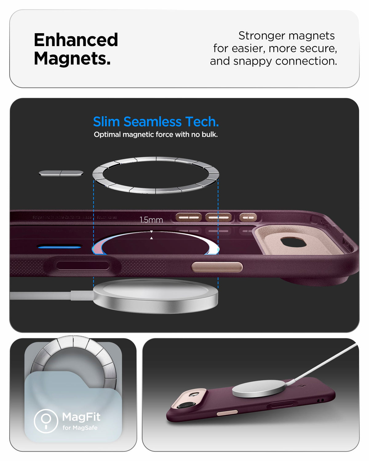 ACS09932 - iPhone 17 Air Case Nano Pop (MagFit) in burgundy bean showing the enhanced magnets. Stronger magnets for easier, more secure and snappy connection