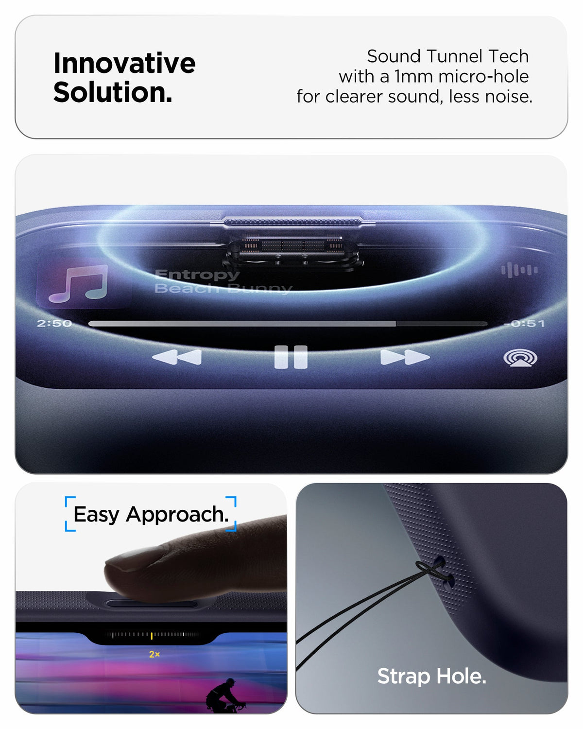 ACS09931 - iPhone 17 Air Case Nano Pop (MagFit) in blueberry navy showing the innovative solution. Sound tunnel tech with a 1mm micro-hole for clearer sound, less noise