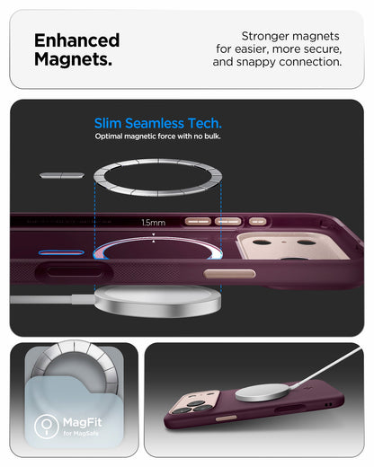 ACS09967 - iPhone 17 Pro Case Nano Pop (MagFit) in burgundy bean showing the enhanced magnets. Stronger magnets for easier, more secure and snappy connection
