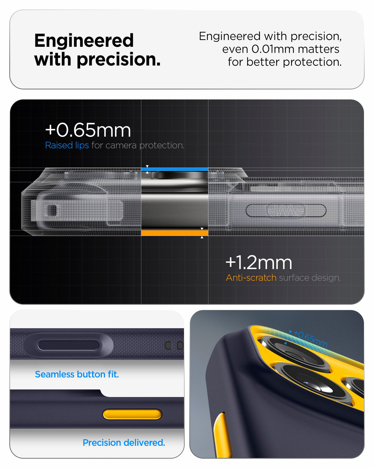 ACS09913 - iPhone 17 Pro Max Case Nano Pop (MagFit) in blueberry navy showing the engineered with precision. Engineered with precision, even 0.01mm matters for better protection