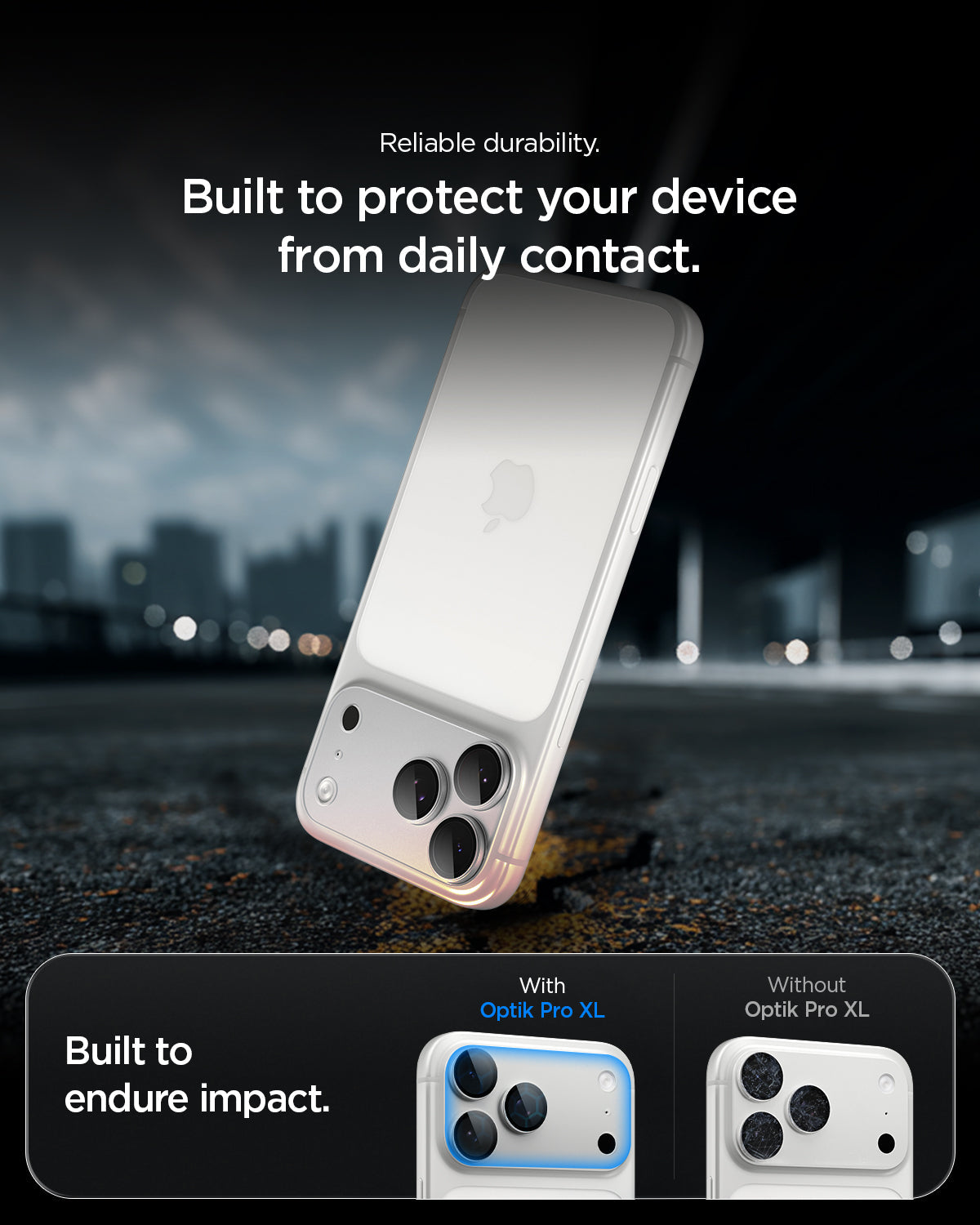 AGL12042 - iPhone 18 Pro Max Optik Pro XL EZ Fit Lens Protector in Silver showing durable lens protection designed to help shield the camera area from everyday impact.