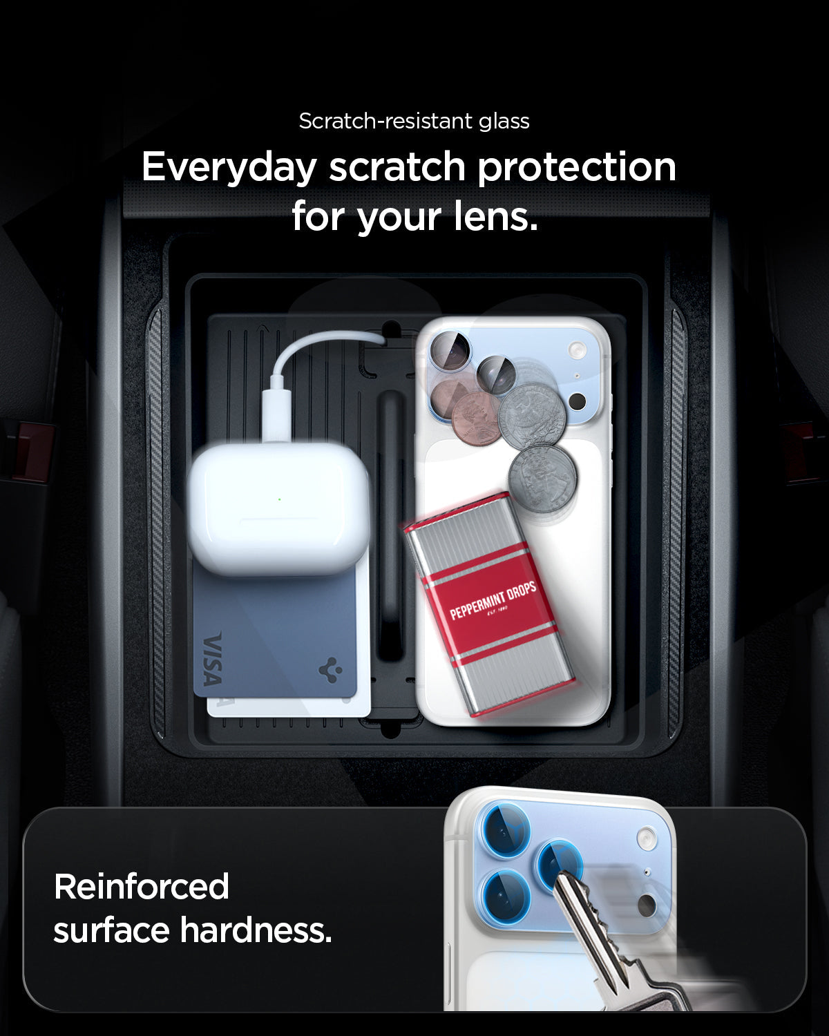 AGL12041 - iPhone 18 Pro Max Optik Pro XL EZ Fit Lens Protector in Glacier showing scratch-resistant lens protection designed to guard against everyday contact and surface damage.