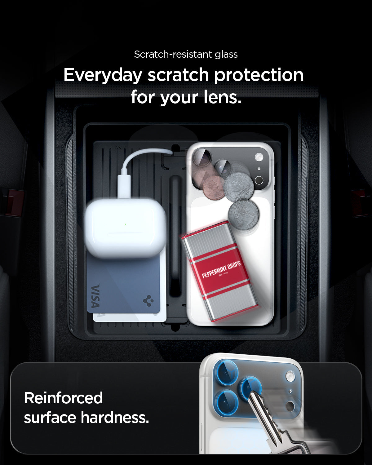 AGL12039 - iPhone 18 Pro Max Optik Pro XL EZ Fit Lens Protector in black showing scratch-resistant lens protection designed to guard against everyday contact and surface damage.